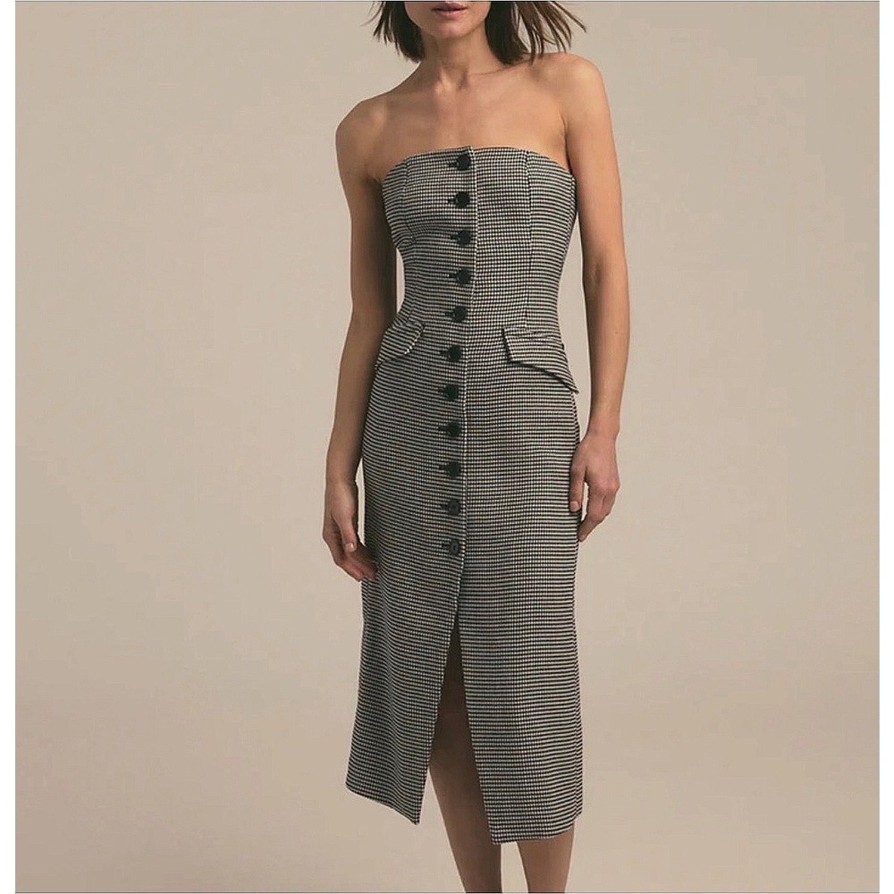 Favorite Daughter The Phoebe Dress Micro Black and White Strapless Preppy NWT